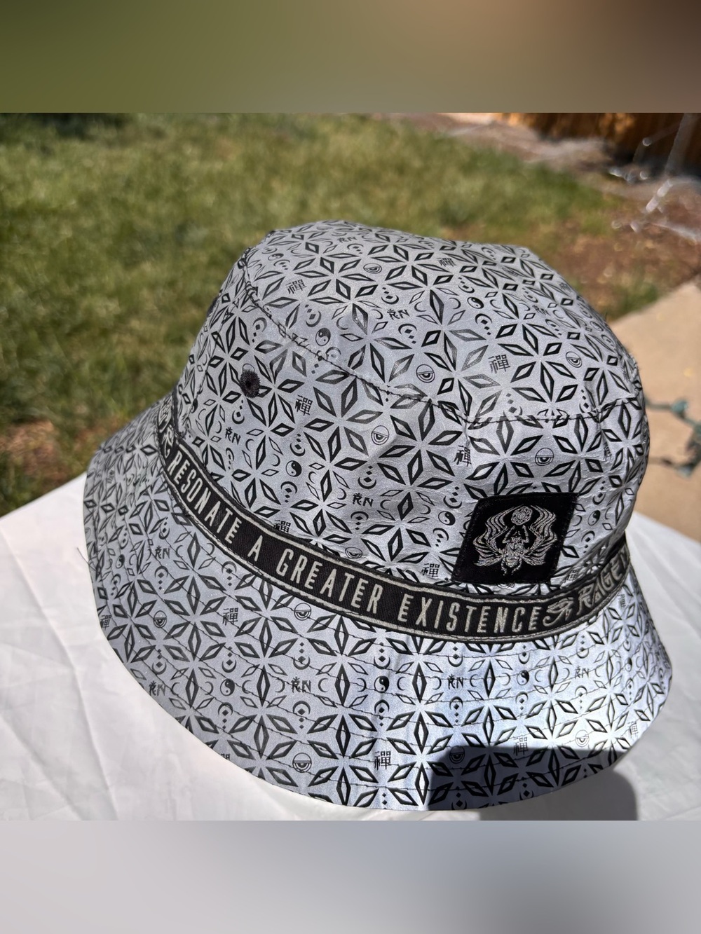 Resonate A Greater Existence White & Black Patterned Bucket Hat